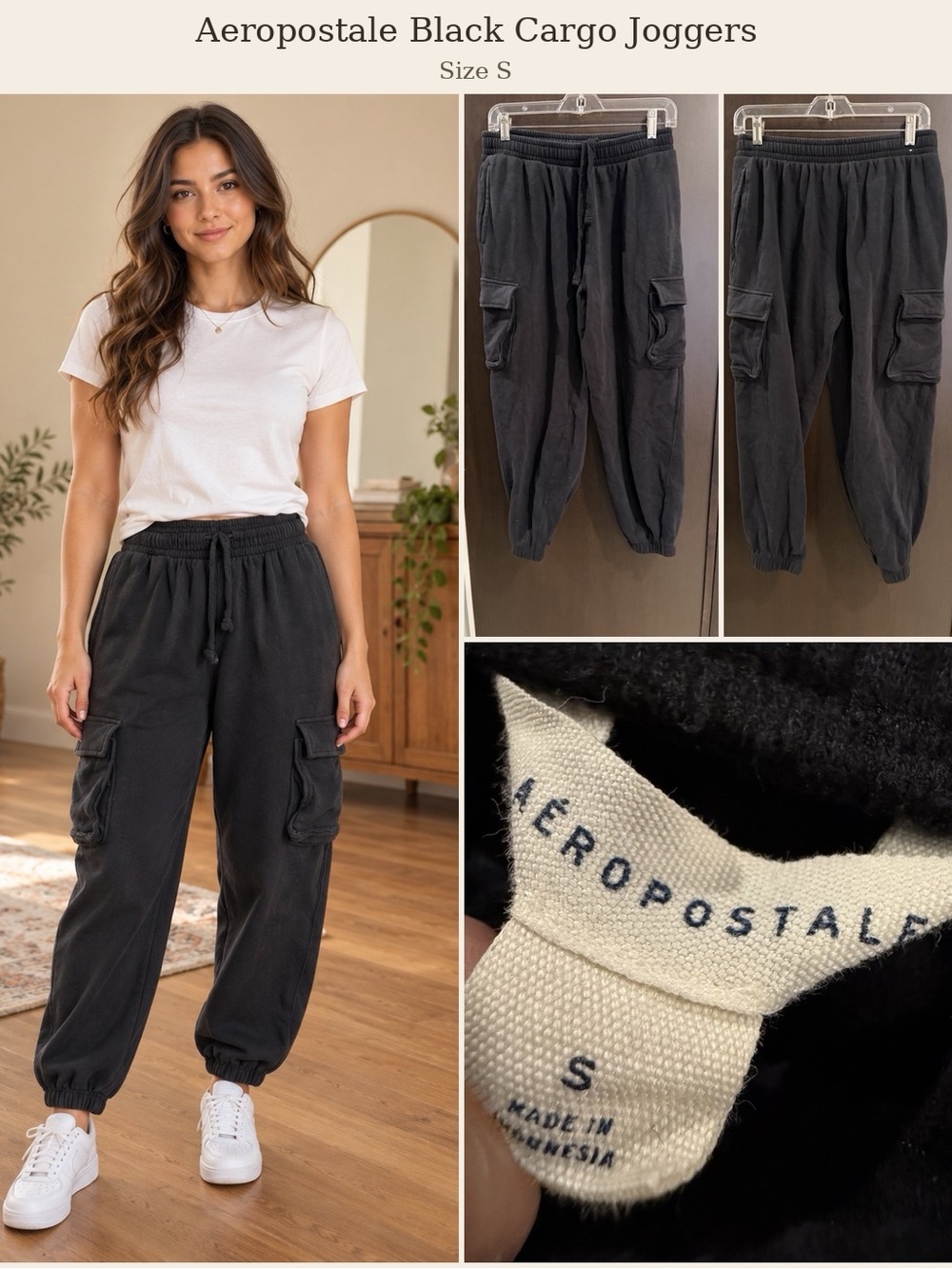 Aeropostale Black Cargo Jogger Pants